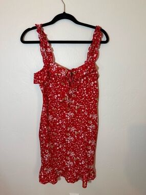 Nasty Gal Red Floral Ruffle Mini Dress